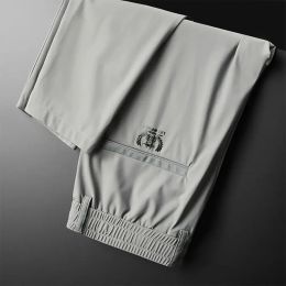 Pants 2023 Men Pull Rope To Tighten Waist Breathable Simple Stretchy Ice Silk Trousers Bottoms Long Pants Relaxed Fit for School