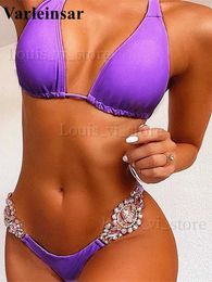 Women's Swimwear 3 Colours Jewelled Diamond bikini Female Swimsuit Women Swimwear Two-pieces Bikini set Halter Bather Bathing Suit Swim Lady V2515 T240227