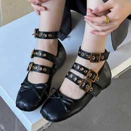 Spring Footwear Female Butterfly-Knot 82 Ballet Women Dance Buckle Fashion Round Toe Ladies Flats With Lolita Shoes 240223 775