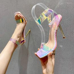 Dress Shoes ZOOKERLIN 2024 Summer Transparent PVC Fluorescent Colour Women's Sandals Square Toe Fashion Sexy Woman Stiletto High Heels