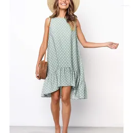 Casual Dresses Women's Summer Sundresses Fashion Loose Polka Dot Sleeveless Dress Printed Ruffle Streetwear Ropa Mujer