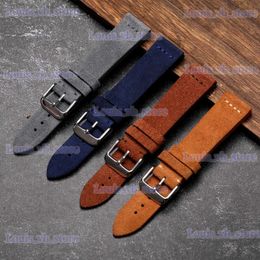 Watch Bands Handmade Suede band 16 18 19 20 21 22MM Soft Style Bracelet Matte Black Brown Blue For Men And Women T240227