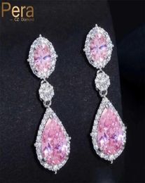 Pera Sparkling 925 Silver Pink Sapphire CZ Crystal Topaz Bridal Wedding Long Big Teardrop Earrings Jewellery for Brides Gift E075 221545982