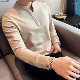 Mens t Shirts Sexy V-neck Long Sleeve T-shirt Solid Colour Waffle Slim Bottoming Shirt Casual Business Tee Tops Streetwear Men