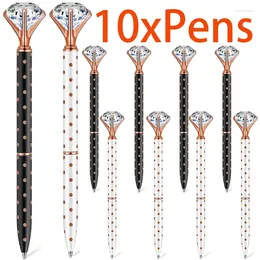 10Pcs Crystal Diamond Fancy Pens For Kids Women Metal Ballpoint Pen With Black Ink School Office