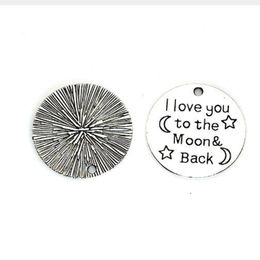 100pcs Antique Silver I Love You to the Moon and Back Charms Pendants 25mm296S