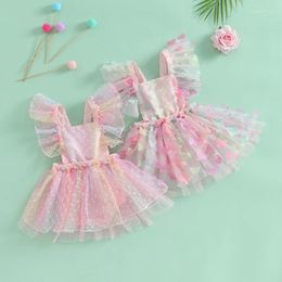 Girl Dresses 0-24M Cute Born Baby Princess Romper Dress Sleeve Backless Tie-up Butterfly/Swiss Dots Tulle Summer Sundress