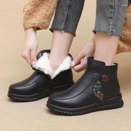 Boots GKTINOO Winter Shoes Women Genuine Leather Wedge Heels Non-slip Women's Boot Large Size Mother Warm Wool Famale Snow