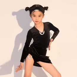 Stage Wear Latin Dance Suit 2024 Autumn And Winter Black Advanced Training Girls' Set Cold Weather