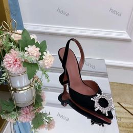 Amina muaddi sandals Dress Shoes Satin pointed slingbacks Bowtie pumps Crystal-sunflower high heeled shoe Designer Luxury Women's Party Wedding Shoes eur35-41