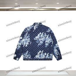 xinxinbuy 2024 Men designer Jacket flower Panelled Print Denim jackets long sleeve women Black blue M-XL