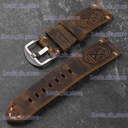 Watch Bands Hand-folded Cowhide Leather band 20 22 23 24 26MM Thickened Leather Brown Vintage Brushed Bracelet T240227