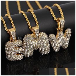 Pendant Necklaces Luxury Iced Out Gold Necklaces Men Women Fashion 26 Initial Letter A-Z Alphabets Crystal Rhinestone Pendant Hip Hop Dhnnl