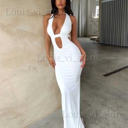 Basic Casual Dresses hirigin Women Long Bodycon Dress Black Tie-Up Halter Neck Deep V-Neck Sleeveless Cocktail Dress Summer Party Club Backless Dress T240227