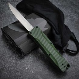 BM High Quality 4850-1 Om AUTO Folding Knife 440C Satin Clip Point Blade Zinc Alloy Handle Automatic Knife Outdoor Tactical Defence Camping Tool for Gift Knife 3300 535