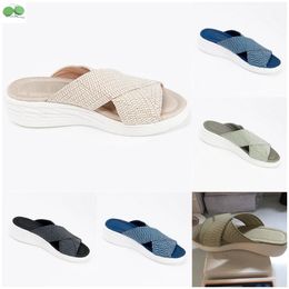 Slipper Designer Slides Women Sandals Cotton Fabric Straw Casual Slippers for Spring and Autumn Flat Comfort Mules Padded Strap Shoe Big Size