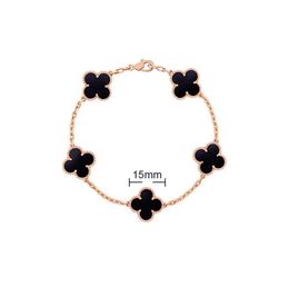 Designer Jewelry Luxury Bracelet Link Chain Vanca Four Leaf Grass Five Flower Bracelet Thick 18k Gold Natural Jade Chalcedony Double Sided Fritillaria F7NP