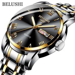 BELUSHI Top Brand Watch Men Stainless Steel Business Date Clock Waterproof Luminous es Mens Luxury Sport Quartz Wrist 220117275T