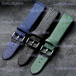 Watch Bands Handmade Pearl Fish Leather Slim Wband 18 20 22MM Blue Green Grey Mens Soft Vintage Style Bracelet for GT3 2 Bracelet T240227