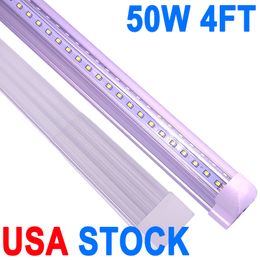 4 Ft Integrated LED Tube Light 50W T8 V Shaped 48" Four Row 5000 Lumens Clear Cover Super Bright White 6500K 8FT LED Shop Lights(300W Fluorescent Equivalent) crestech