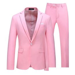 Men'S Suits Blazers Mens Fashion Pink Suit Men Set Prom Wedding Slim Fit Blazer Groom Marriage Tuxedo Dress Jackets Pants Homme 2 Dhwwh