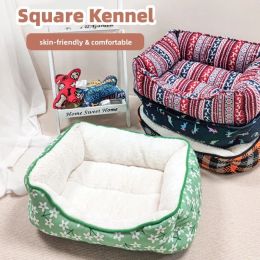 Mats Warm Pet Bed Square Cat House Nonslip Small Medium Dog House Soft Washable Puppy Kennel Winter Pet Supplies 50x40x18cm