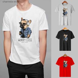 Men's T-Shirts Worry Less Print Music Dog Design Mens T-shirt Man/Women Unisex Cotton Short Sleeve 7 Colors Streetwear Summer T Shirts T240227