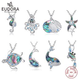 Pendants Eudora 925 Sterling Silver Sea Turtle Necklace for Women Abalone Shell Seahorse Octopus Whale Pendant Ocean Jewellery Party Gift