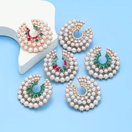 Stud Earrings Fashion Metal Imitation Pearl Crystal Round Birthday Party Exaggerated Jewellery 2024 Women's Charm Accessories