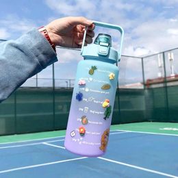 Water Bottles Large Capacity Bottle Straw Cup With Bounce Cover Time Scale Reminder Frosted For Outdoor Sports Fitness
