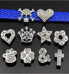 Instock Clearance 100PcsLot DIY Slide mixed design With Rhinestone Charms For 10mm DIY leather wristband bracelet3813915