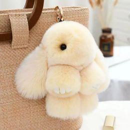 Keychains Natural Rex Fur Cute Fluffy Keychain Real Key Chains Bag Toy Doll Lovely Keyring Pendant Three Model Size