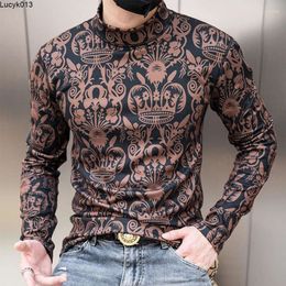 Mens t Shirts Autumn Luxury Retro Warm Long Sleeve T-shirts Men Half High Collar Casual T-shirt Social Streetwear Bottoming Shirt