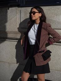 Women's Jackets Fashion Plaid Contrast Coat Women Turn-down Collar Long Sleeve Jacket Winter Elegant Female Office High Street Overcoats