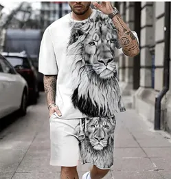 Plus Size 3D Lion Print Men's Cool T-shirt Shorts Set For Sports fitness Summer Street Style Oversized Graphic 2Pcs Men Clothing S-6XL