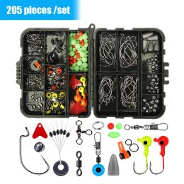 Tools 205PCS/Set Fishing Tackles Set Portable Fishhook Sinkers Hooks Lures Reusable DIY Assortment Accessories Kit with Storage Box