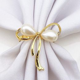Napkin Rings 6Pcs Golden Cute Pearl Bow Shape Serviette Buckle For Wedding Party Table Decoration Kitchen Supplies2280