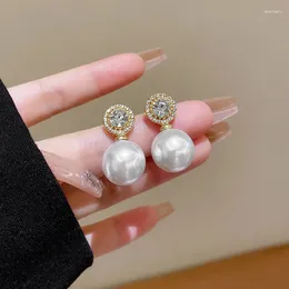 Stud Earrings Vintage Pearl For Women Girls Korean Retro Zircon Flower Wedding Party Fashion Jewelry Accessories Gift