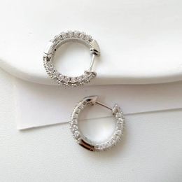 Earrings Luxury 925 Sterling Silver Cluster CZ Stones Circle Small Loop Huggie Hoop Earrings For Women Wedding Party Jewellery Aros Arete