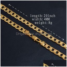 Chains 4Mm Chains 18K Gold Plated Flat Sideways Necklaces For Women Girls Fashion Jewelry Gift Accessories With Stamp 20 Inches Drop D Dhpmg