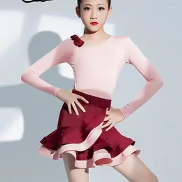 Stage Wear 2024 Spring And Autumn Latin Dance Pink Clothing Children's Female Training Dress Girl Performance