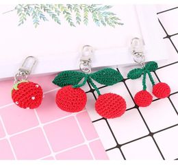 Cute Handmade Knitting Wave Big Cherry Strawberry Key Chains for women Funny Fruit Keychains Bag Hanging Car Key Holder Keyrings7346860