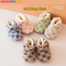 First Walkers 2024 Children Indoor Slippers Winter Warm Cotton Shoes Kids Home Floor Cartoon Anti-slip Boys Girls Plush Footwear