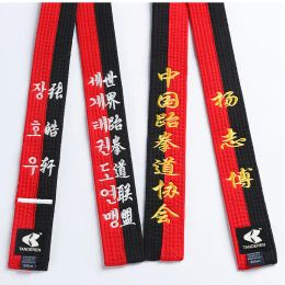 Products Customise Taekwondo Red Black Belt WTF ITF Taekwondo Belt Embroidery Golden Line Name Dan Karate Judo Uniform Cotton Waist Band