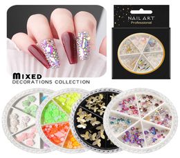 6 CaseBox Nail Art Decorations AB Rhinestone Diamond Rivet Butterfly Resin Pearl Matel Mixed Package Nail Ornament5877376