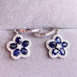 Hoop Earrings Natural Real Blue Sapphire Earring Flower Style 925 Sterling Silver 0.35ct 10pcs Gemstone Fine Jewelry For Men Women L24193