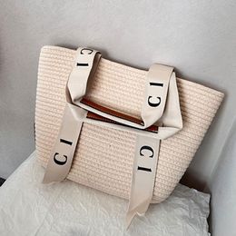 Woven Tote Bag Lafite Grass Woven Beach Bag Large Capacity Shopping Bag Women Handbag Classic Letter Print High Quality Lady Shoulder Purse Clutch