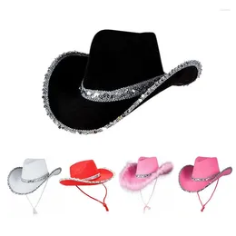 Berets Fashion Vintage Shining Sequin Cowboy Hat Women Bachelorette Party Hats Girls Birthday Caps Night Club Cowgirl