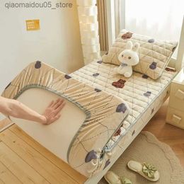 Bedding Sets New milk plush cotton patch thick coral cushion protective cover winter bed Q240227