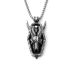 Men's Cast Sheep Head Skull Pendant Necklace Personalised Antique Silver Colour Photo Frame Ox Titanium Stainless Steel Chain Punk Rock Gothic Jewellery Wholesale